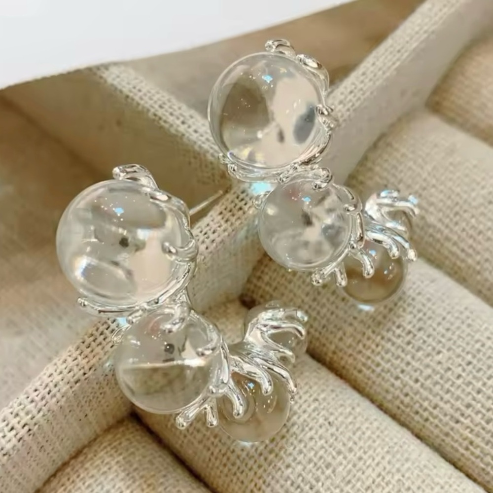 Anthropologie “Lake Life” 925 Silver Descending Clear Crystal Ball Huggie Hoops - Picture 7 of 10